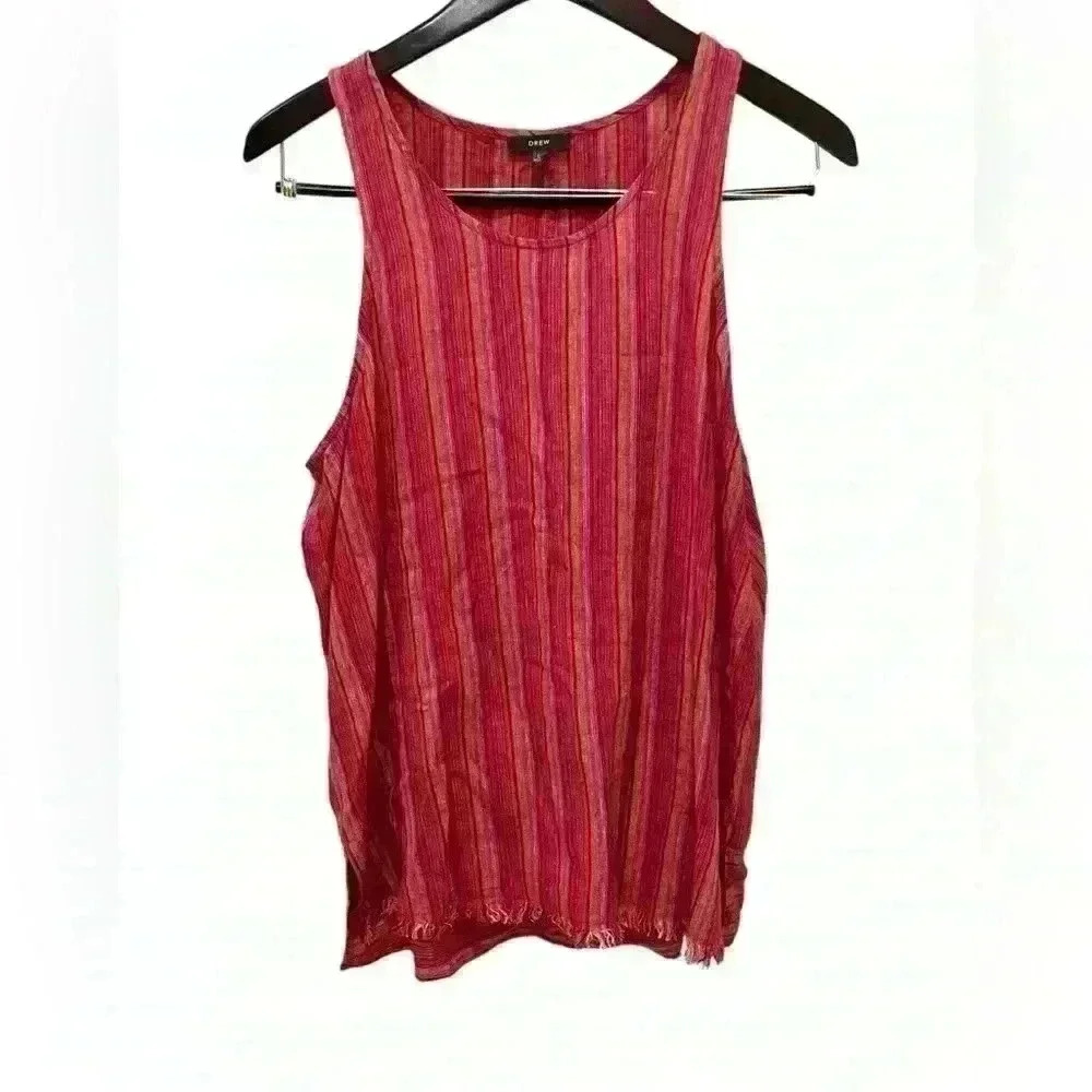 Anthropologie DREW Red Stripe Sleeveless Linen‎ Blend Blouse Size Large